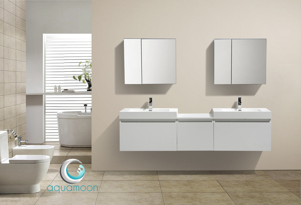 Aquamoon Venice 83" Double Modern Bathroom Vanity Set Square Sink - White