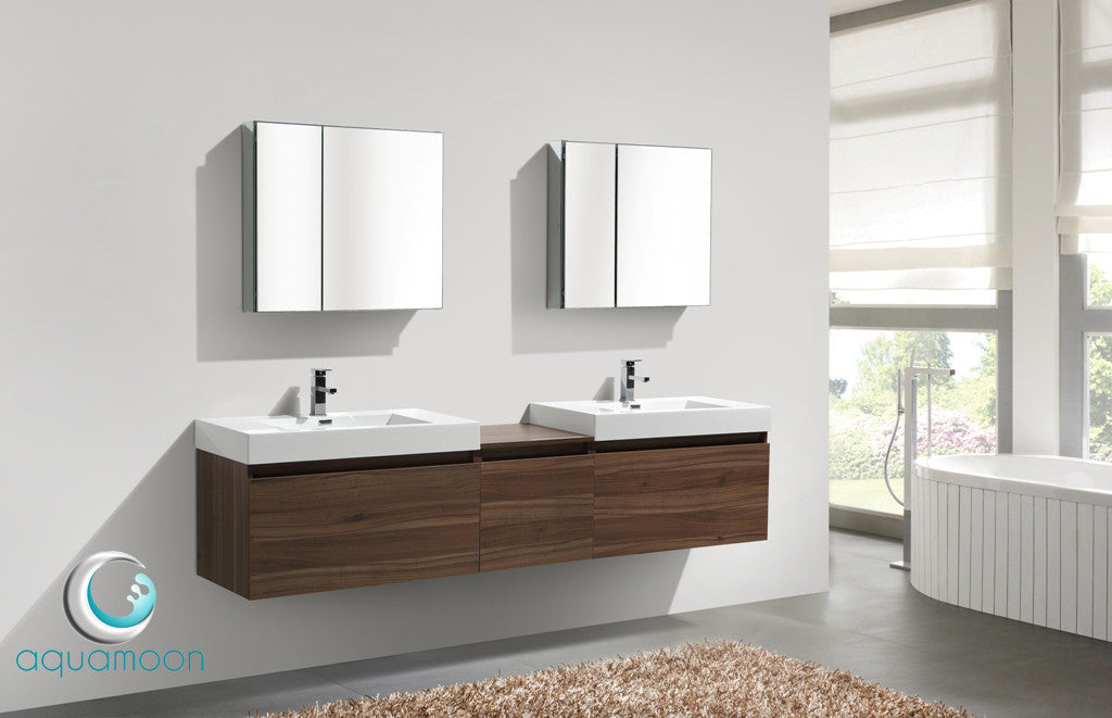 Aquamoon Venice 92" Double Modern Bathroom Vanity set - Walnut