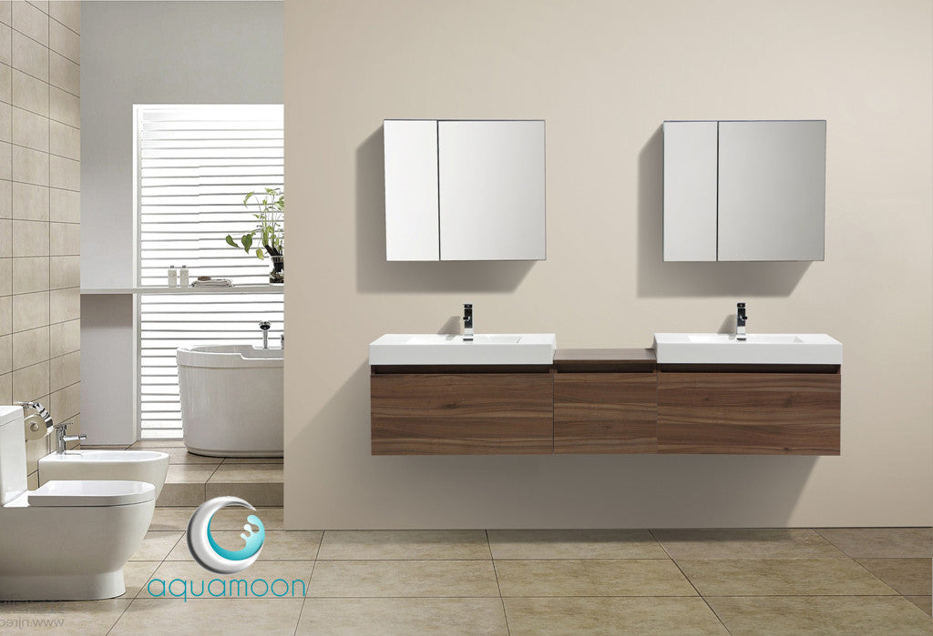 Aquamoon Venice 92" Double Modern Bathroom Vanity set - Walnut
