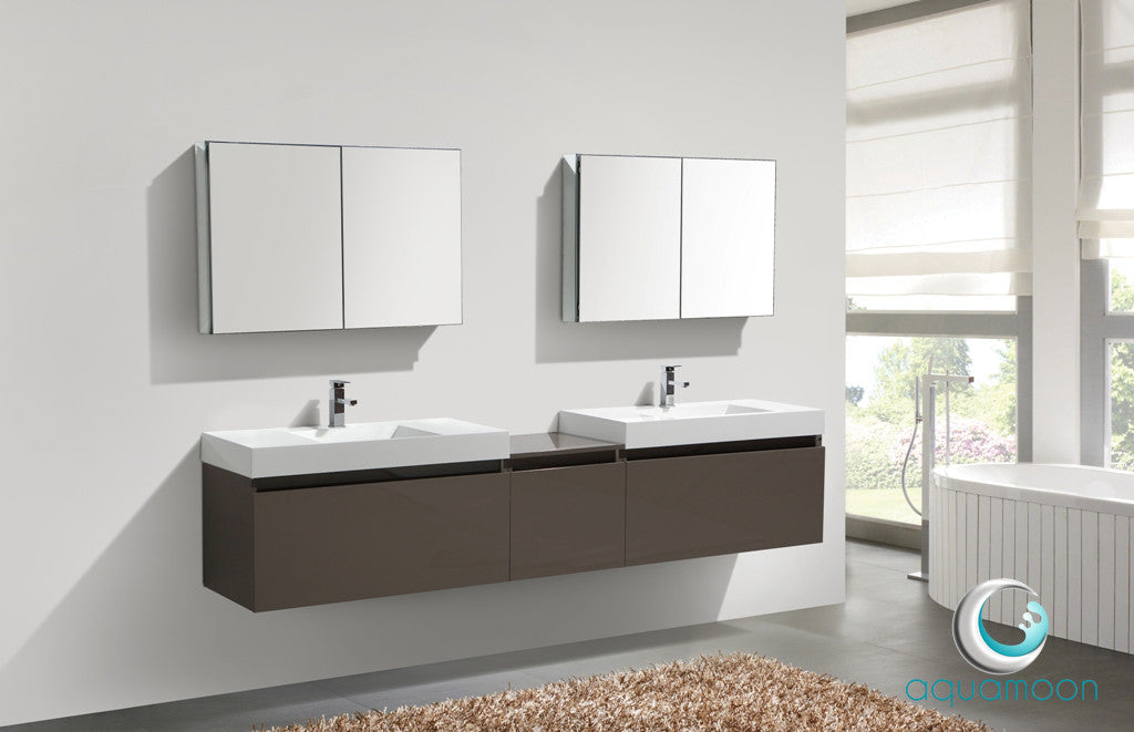 Aquamoon Venice 98 Double Modern Bathroom Vanity Set Infinity Sink - Grey Brown