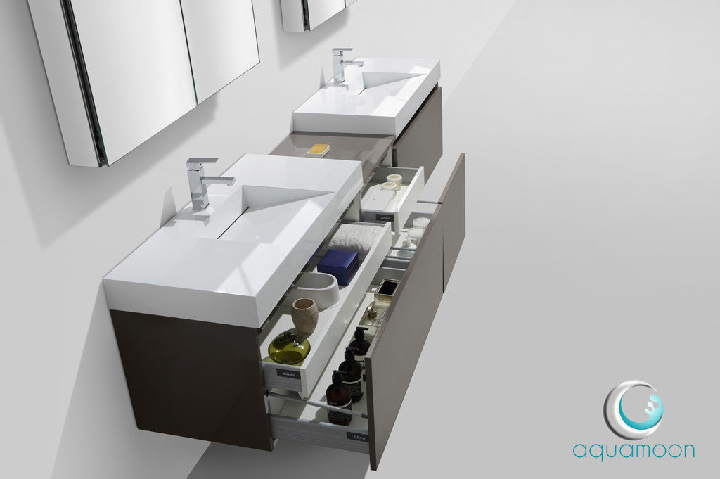 Aquamoon Venice 98 Double Modern Bathroom Vanity Set Infinity Sink - Grey Brown