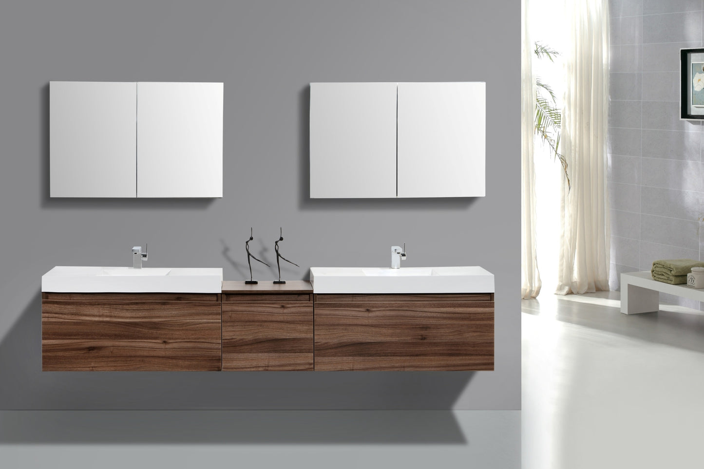 Aquamoon Venice 98 Double Modern Bathroom Vanity set - Walnut
