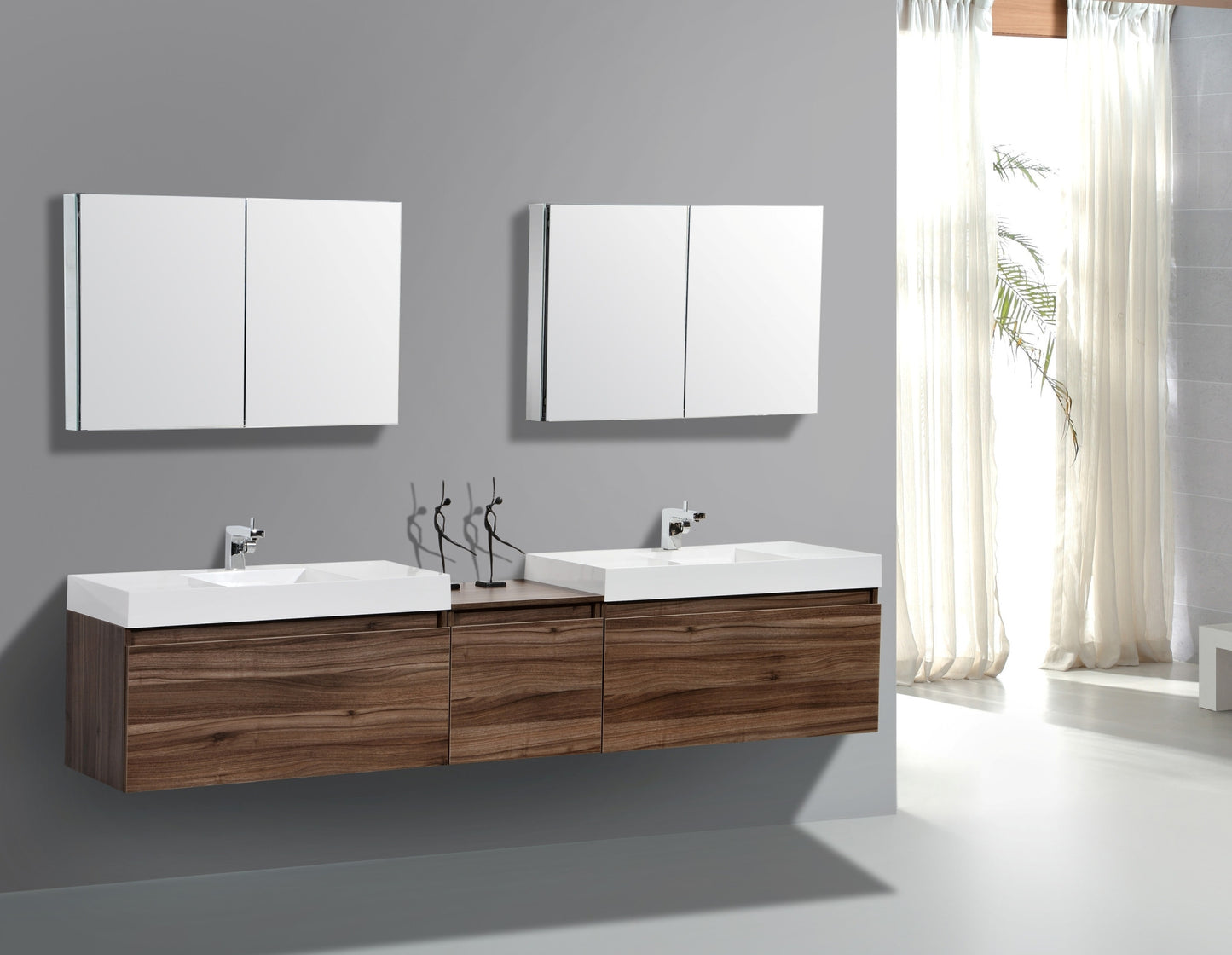 Aquamoon Venice 98 Double Modern Bathroom Vanity set - Walnut