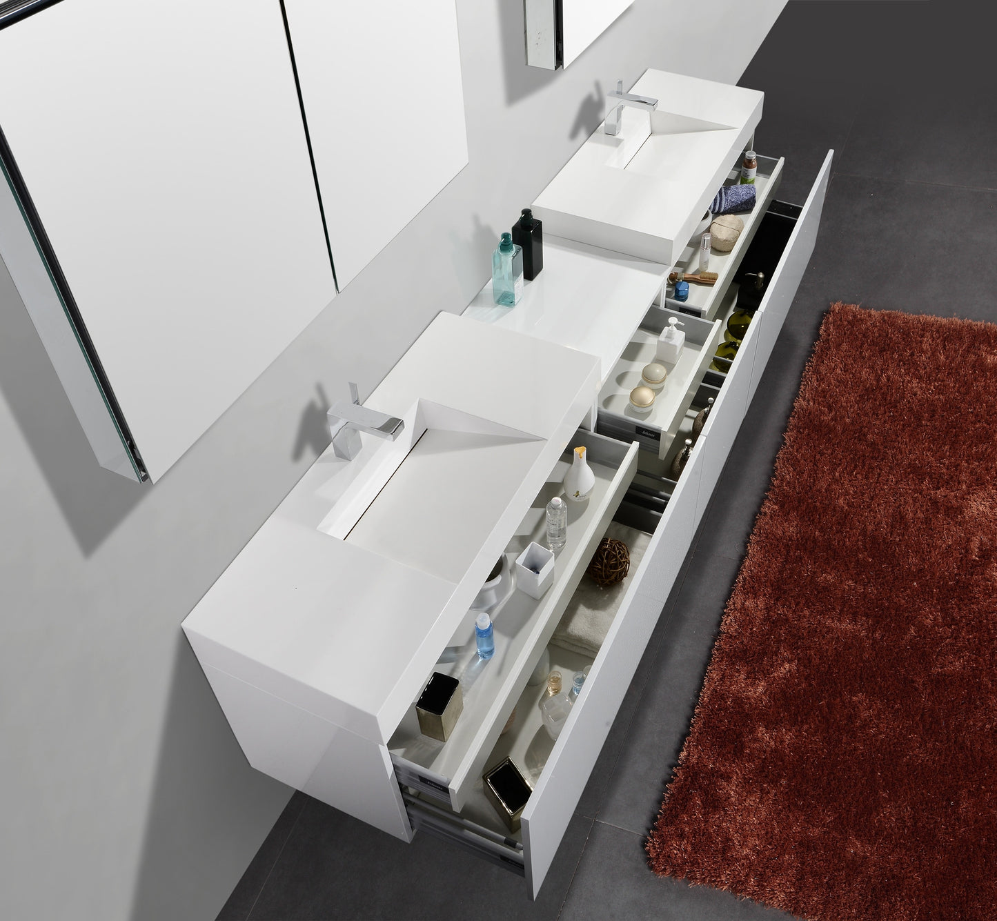 Aquamoon Venice 98" Double Modern Bathroom Vanity set - White