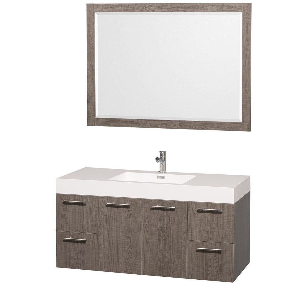 WYNDHAM COLLECTION Amare 48-Inch Wall Mounted Bathroom Vanity Set With Integrated Sink - Gray Oak