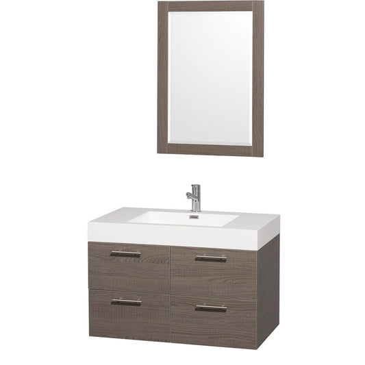WYNDHAM COLLECTION Amare 36-Inch Wall-Mounted Bathroom Vanity Set With Integrated Sink - Gray Oak