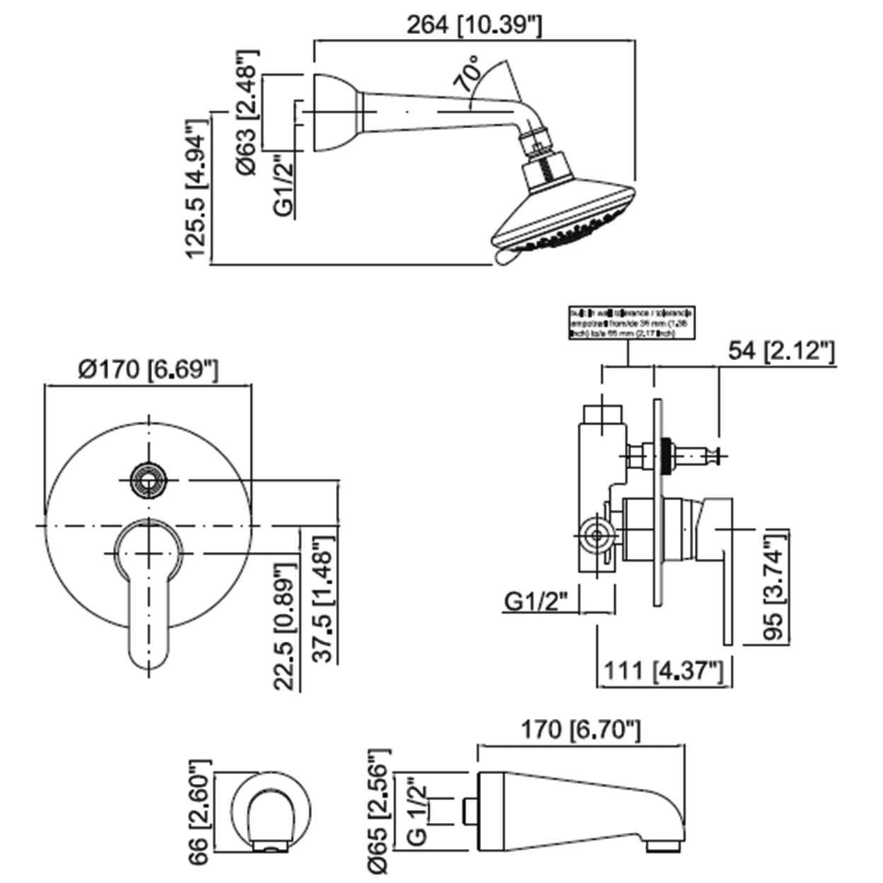 Mz Activa Modern Bathroom Shower Set W/ Spout - Chrome