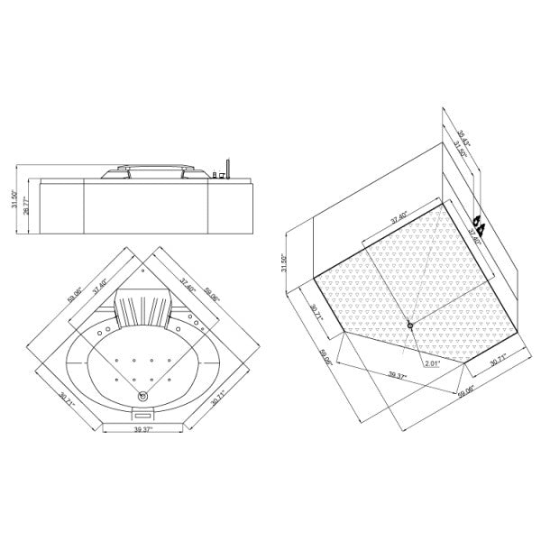 Ariel Platinum AM168 Whirlpool Bathtub 59 x 59 x 31