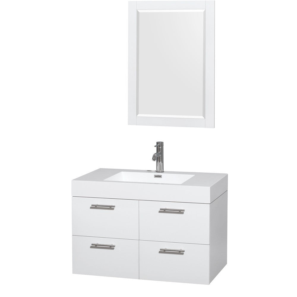 Wyndham Collection Amare 36" Wall-Mounted Bathroom Vanity Set With Integrated Sink - Glossy White