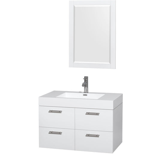 Wyndham Collection Amare 36" Wall-Mounted Bathroom Vanity Set With Integrated Sink - Glossy White