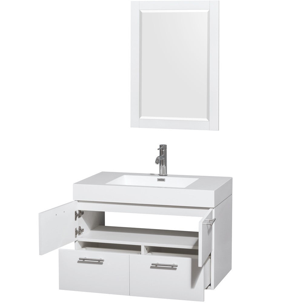 Wyndham Collection Amare 36" Wall-Mounted Bathroom Vanity Set With Integrated Sink - Glossy White