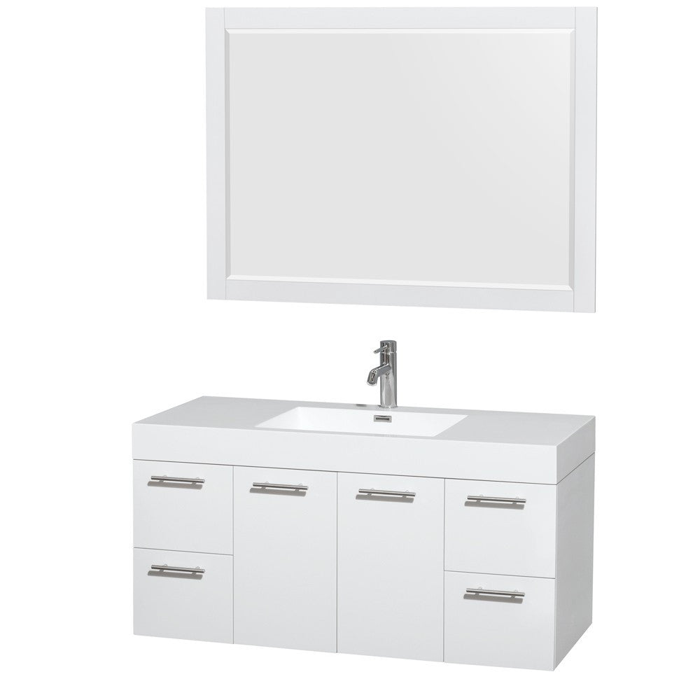 Wyndham Collection Amare 48" Wall-Mounted Bathroom Vanity Set With Integrated Sink - Glossy White
