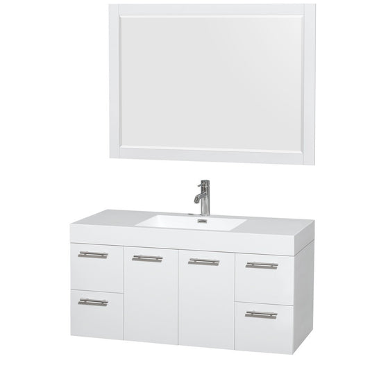Wyndham Collection Amare 48" Wall-Mounted Bathroom Vanity Set With Integrated Sink - Glossy White