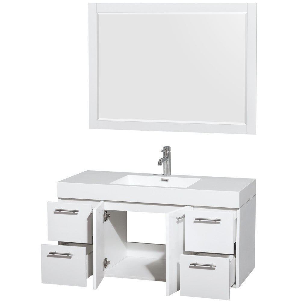 Wyndham Collection Amare 48" Wall-Mounted Bathroom Vanity Set With Integrated Sink - Glossy White