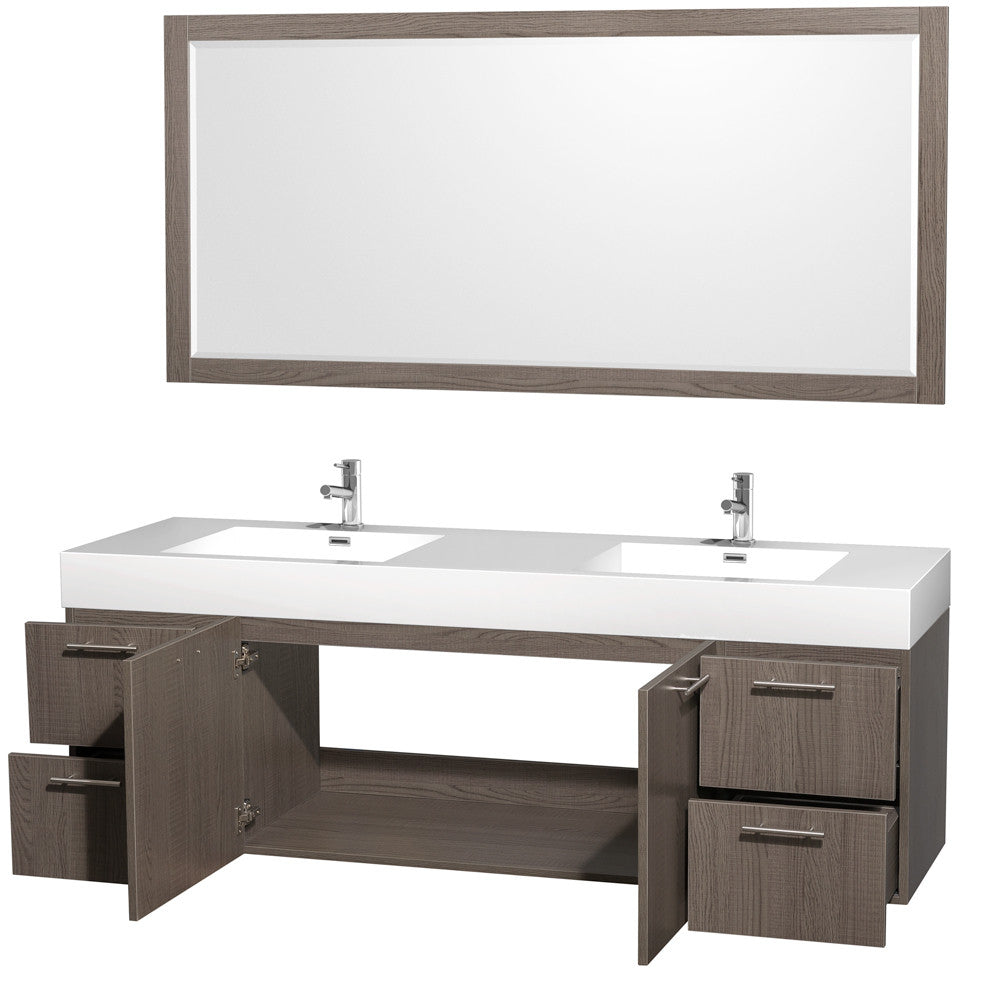 WYNDHAM COLLECTION Amare 72-inch Wall-Mounted Double Bathroom Vanity Set with Integrated Sinks - Gray Oak
