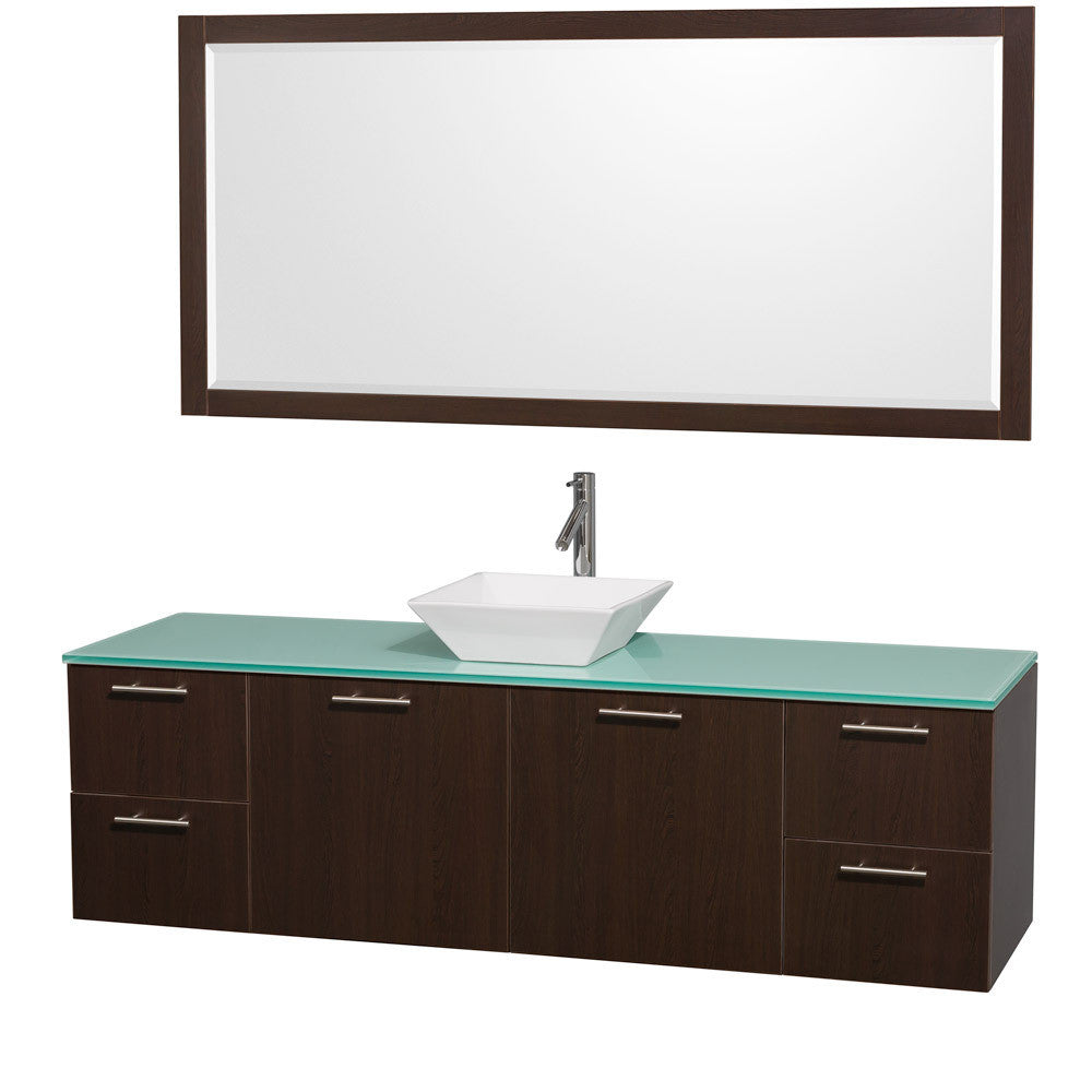 WYNDHAM COLLECTION 72-Inch Wall-Mounted Bathroom Single Vanity Set With Vessel Sink - Espresso