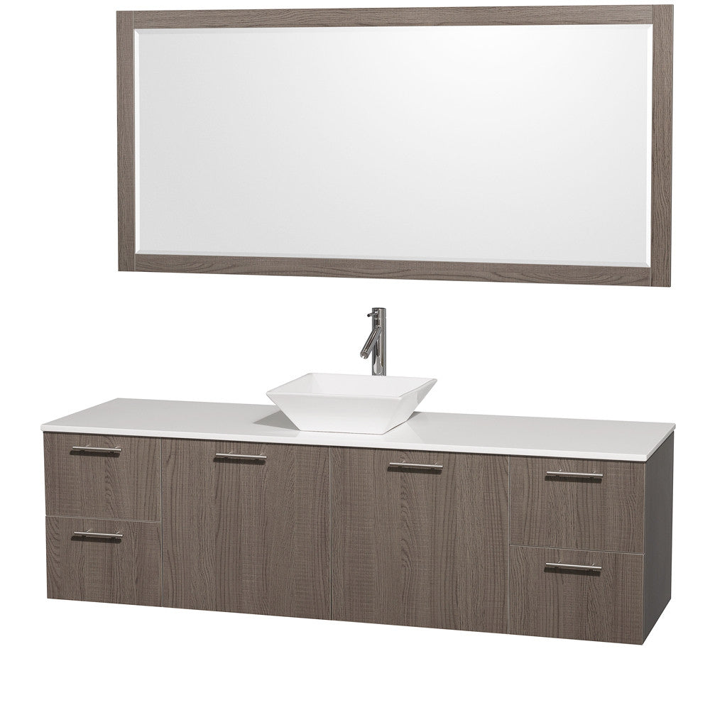 WYNDHAM COLLECTION 72-Inch Wall-Mounted Bathroom Single Vanity Set With Vessel Sink - Grey Oak