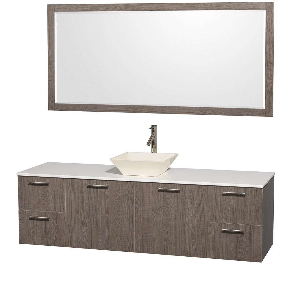 WYNDHAM COLLECTION 72-Inch Wall-Mounted Bathroom Single Vanity Set With Vessel Sink - Grey Oak
