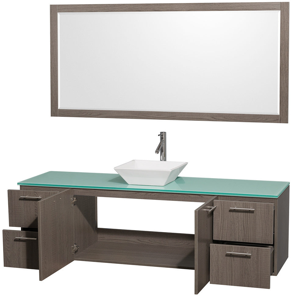 WYNDHAM COLLECTION 72-Inch Wall-Mounted Bathroom Single Vanity Set With Vessel Sink - Grey Oak