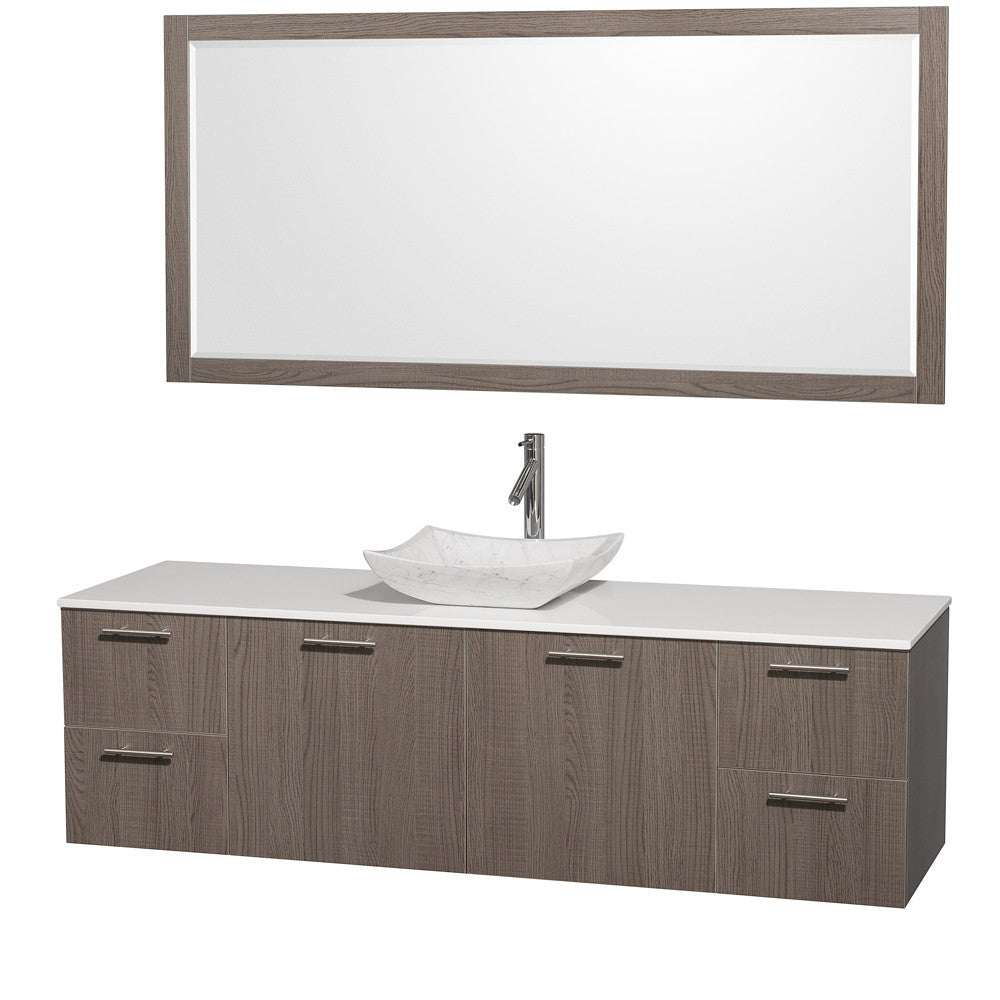WYNDHAM COLLECTION 72-Inch Wall-Mounted Bathroom Single Vanity Set With Vessel Sink - Grey Oak