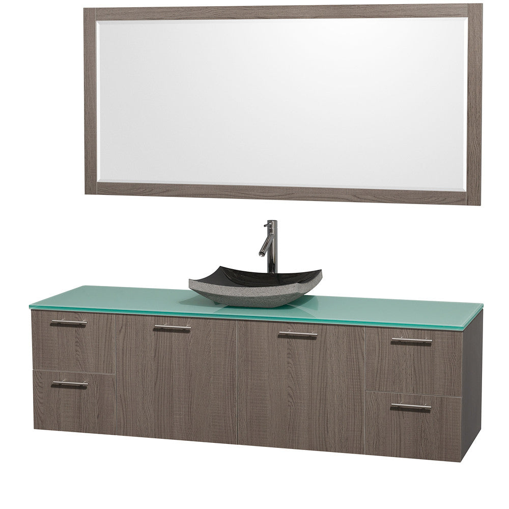 WYNDHAM COLLECTION 72-Inch Wall-Mounted Bathroom Single Vanity Set With Vessel Sink - Grey Oak