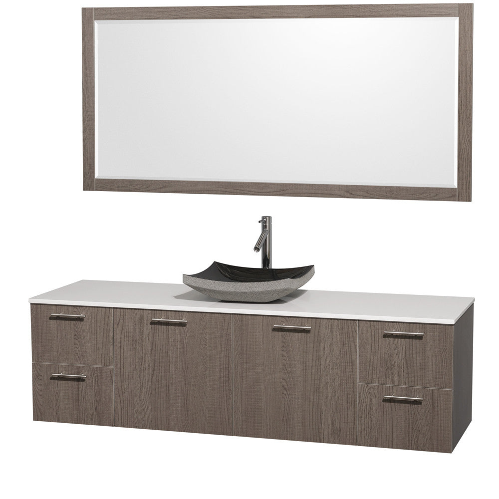 WYNDHAM COLLECTION 72-Inch Wall-Mounted Bathroom Single Vanity Set With Vessel Sink - Grey Oak