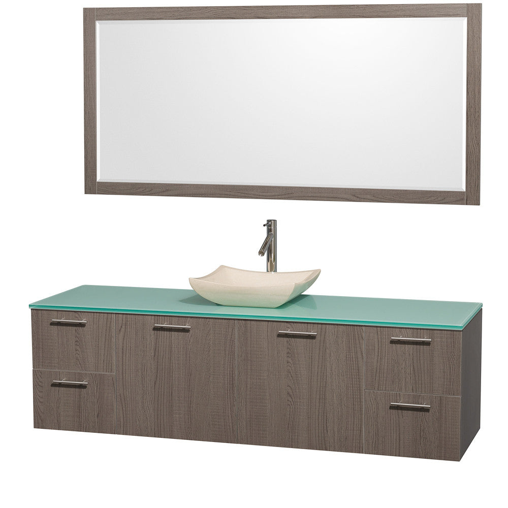 WYNDHAM COLLECTION 72-Inch Wall-Mounted Bathroom Single Vanity Set With Vessel Sink - Grey Oak