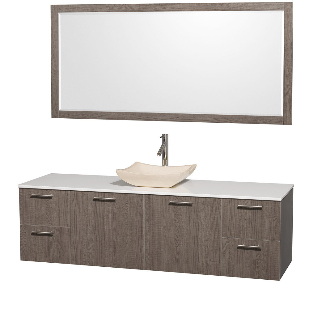 WYNDHAM COLLECTION 72-Inch Wall-Mounted Bathroom Single Vanity Set With Vessel Sink - Grey Oak