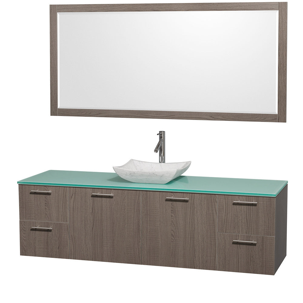 WYNDHAM COLLECTION 72-Inch Wall-Mounted Bathroom Single Vanity Set With Vessel Sink - Grey Oak