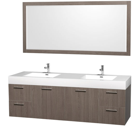 WYNDHAM COLLECTION Amare 72-inch Wall-Mounted Double Bathroom Vanity Set with Integrated Sinks - Gray Oak