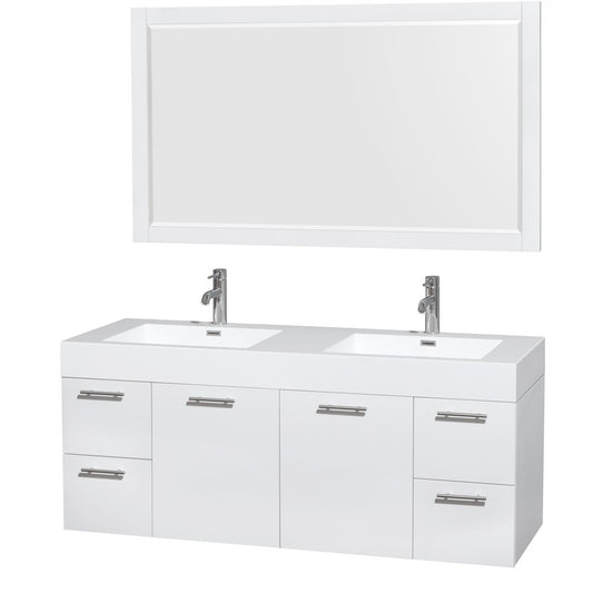 Wyndham Collection Amare 60" Wall-Mounted Double Bathroom Vanity Set With Integrated Sinks - Glossy White
