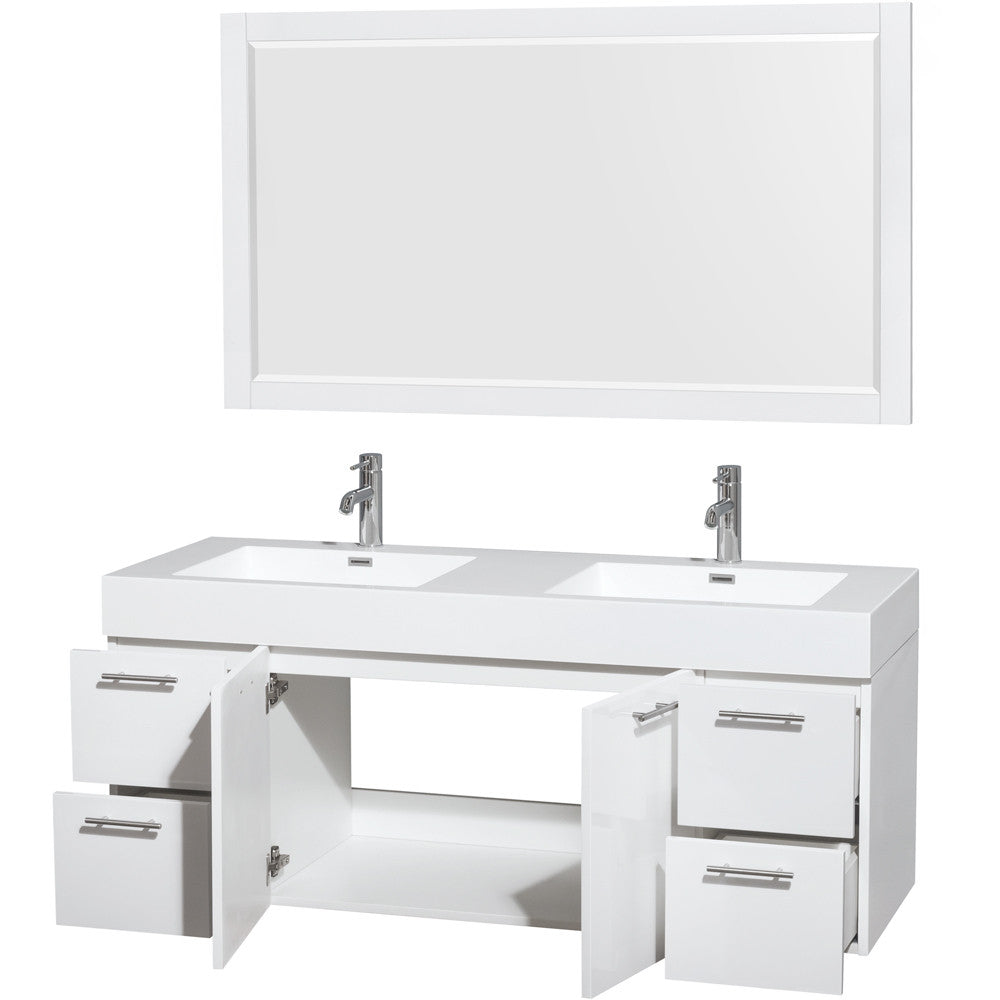 Wyndham Collection Amare 60" Wall-Mounted Double Bathroom Vanity Set With Integrated Sinks - Glossy White