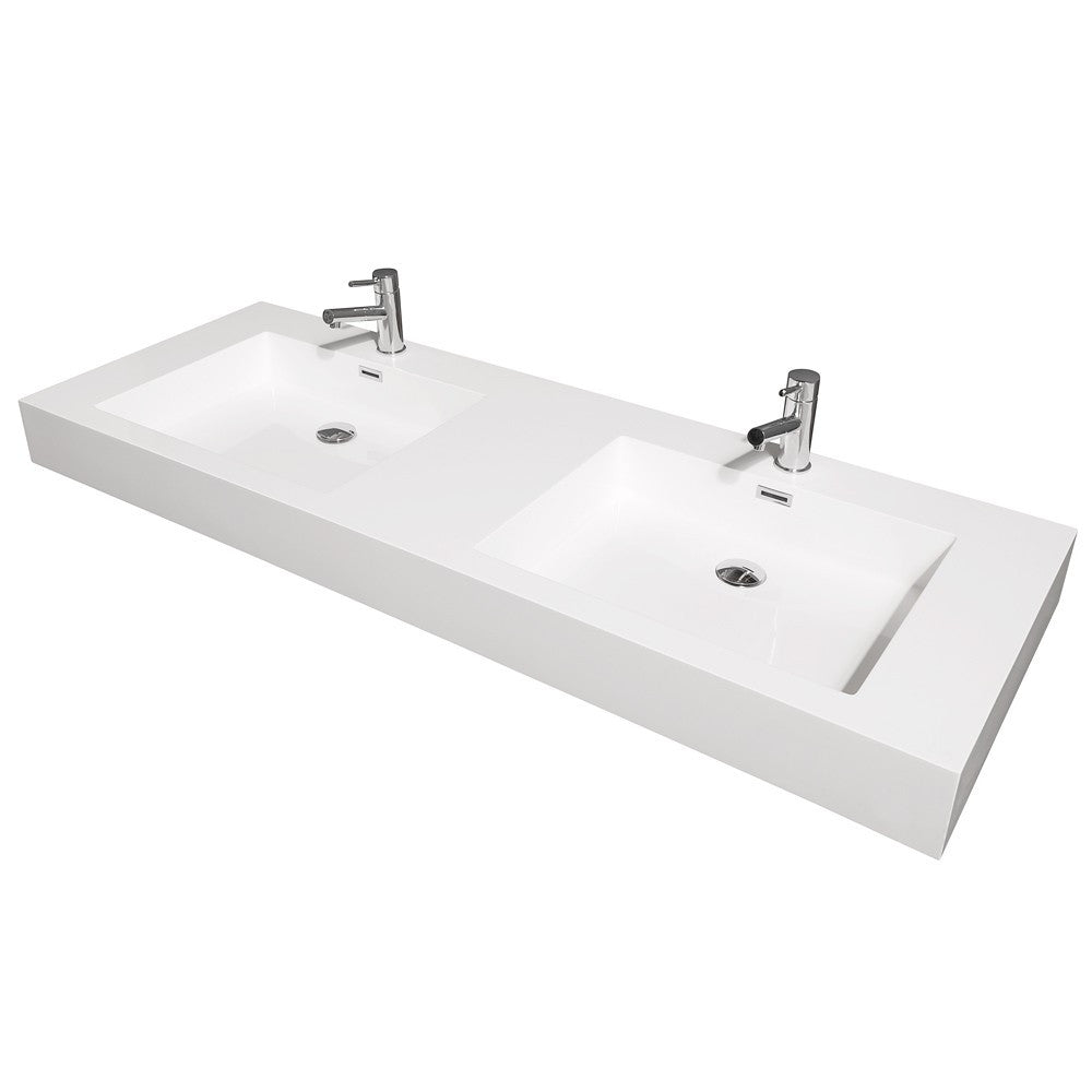 Wyndham Collection Amare 60" Wall-Mounted Double Bathroom Vanity Set With Integrated Sinks - Glossy White