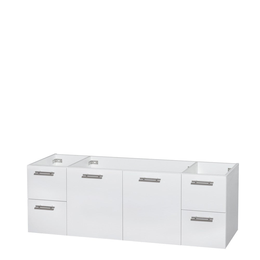 Wyndham Collection Amare 60" Wall-Mounted Double Bathroom Vanity Set With Integrated Sinks - Glossy White