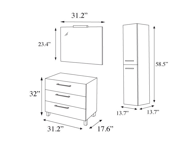 AQUA  DECOR American 31.5-Inch Modern Bathroom Vanity Set - White