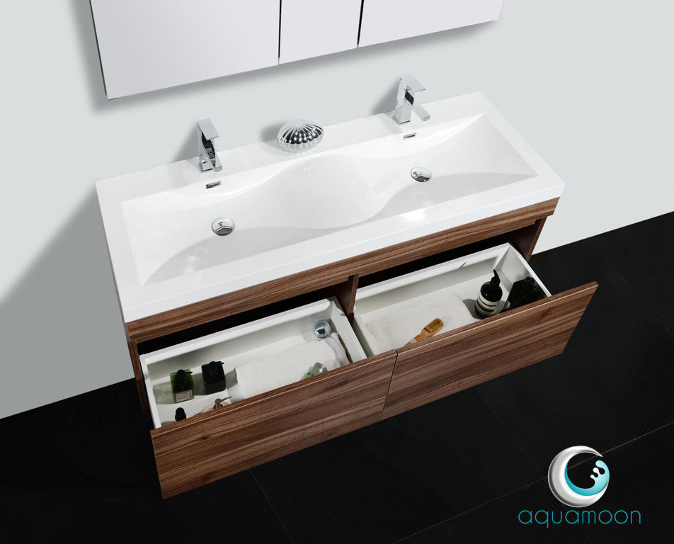 Aquamoon Hailey 56 Walnut Double Modern Bathroom Vanity Set