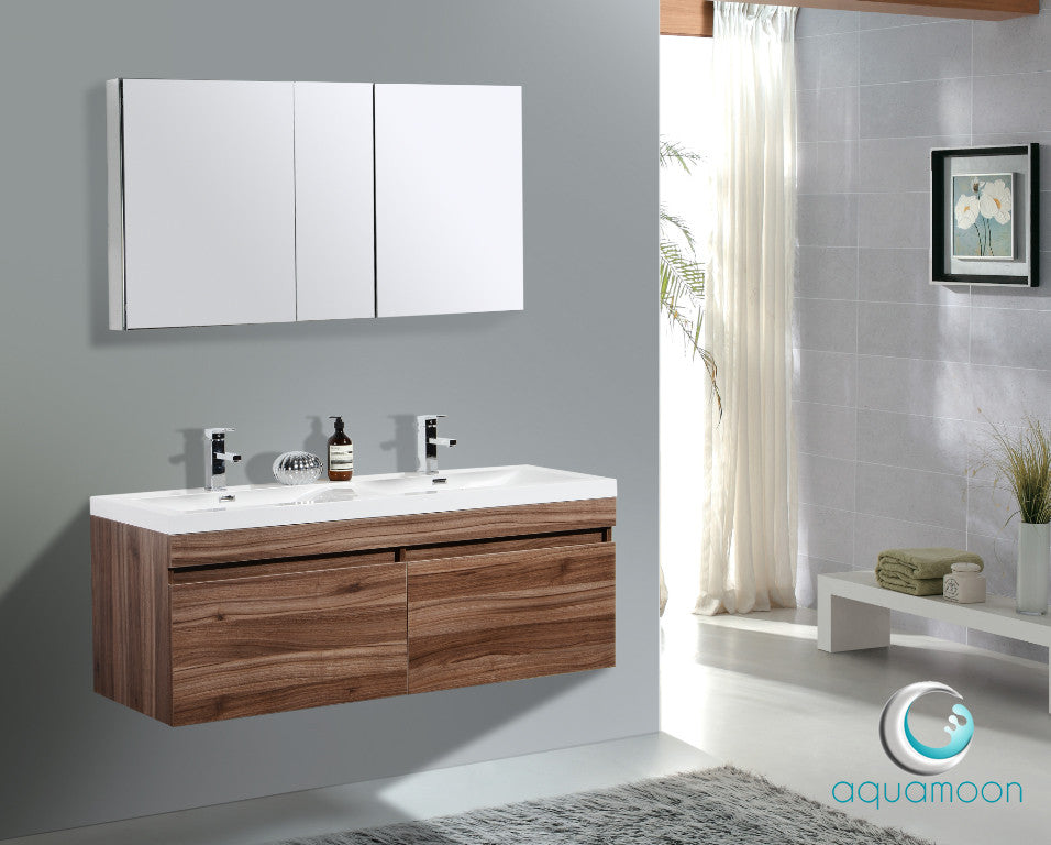 Aquamoon Hailey 56 Walnut Double Modern Bathroom Vanity Set