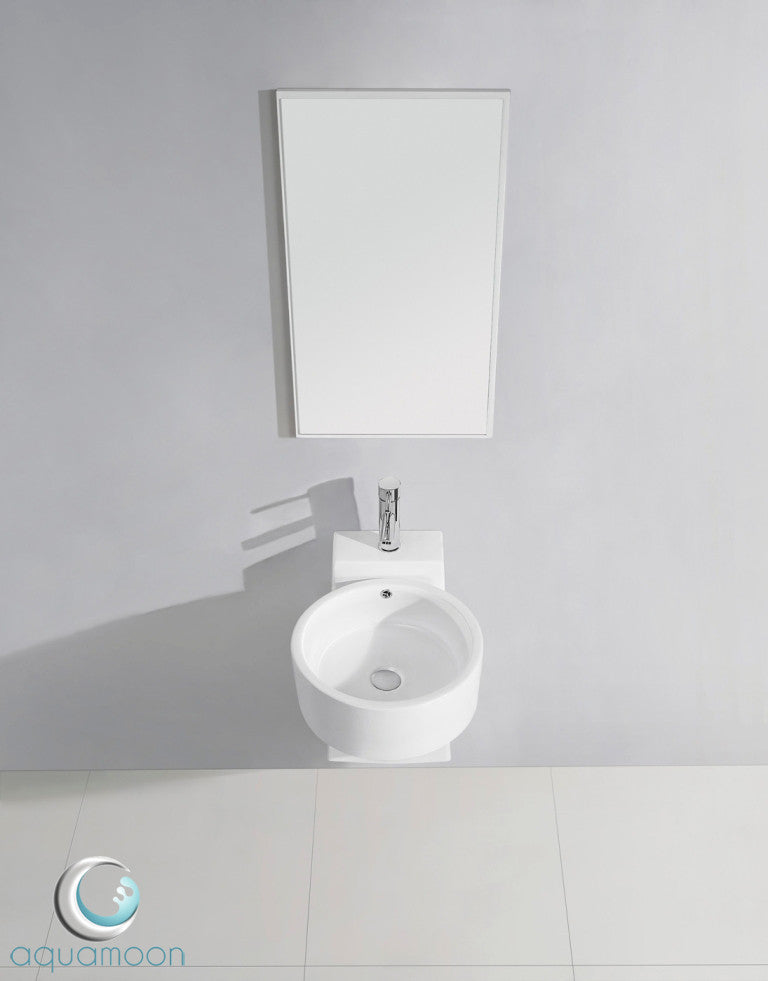Aquamoon Kuatro Round White Pedestal Bathroom Sink