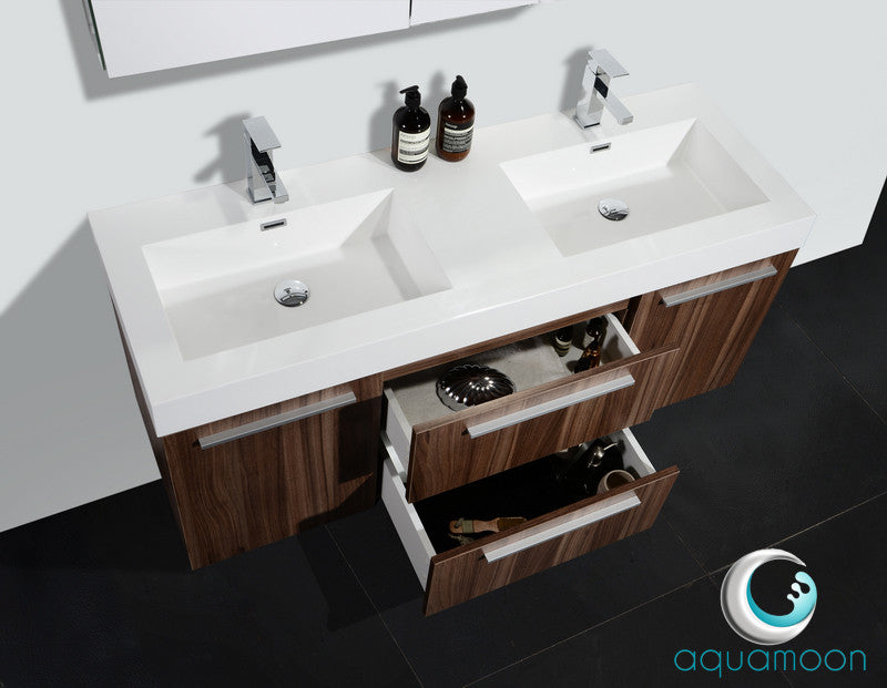 Aquamoon Austin 54 Walnut Double Sink Modern Bathroom Vanity