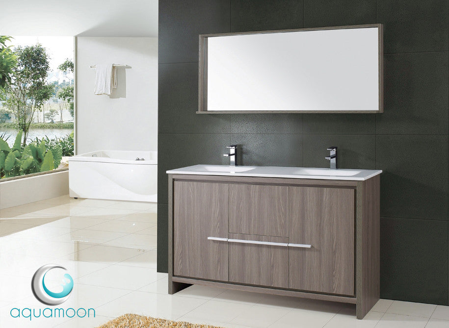 Aquamoon Granada 60 Double Sink Modern Bathroom Vanity Set - Light Grey