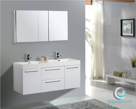 Aquamoon Austin 54 White Double Sink Modern Bathroom Vanity