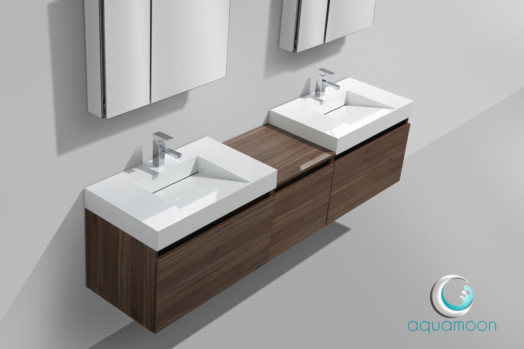 Aquamoon Venice 83' Double Modern Bathroom Vanity Set Infinity Sink - Walnut