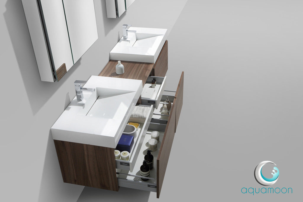 Aquamoon Venice 83' Double Modern Bathroom Vanity Set Infinity Sink - Walnut