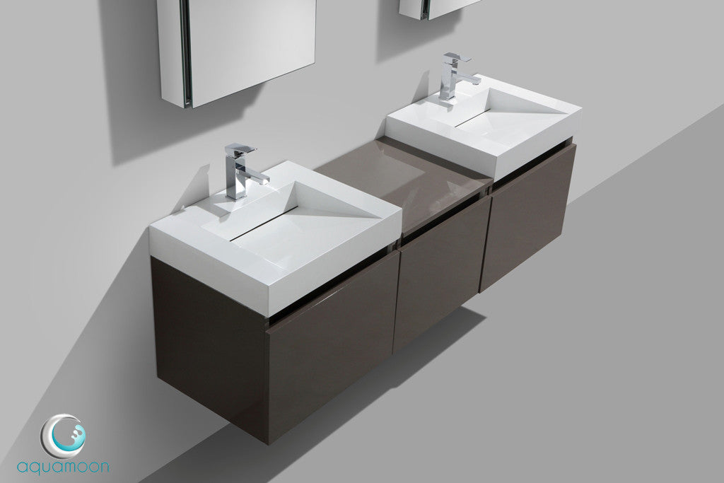 Aquamoon Venice 68 Double Modern Bathroom Vanity Set Infinity Sink- Grey Brown