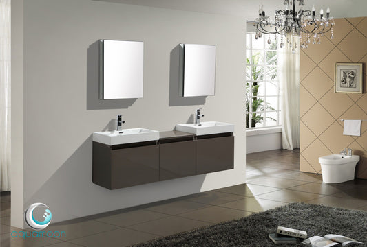 Aquamoon Venice 68 Double Modern Bathroom Vanity Set Square Sink- Grey Brown
