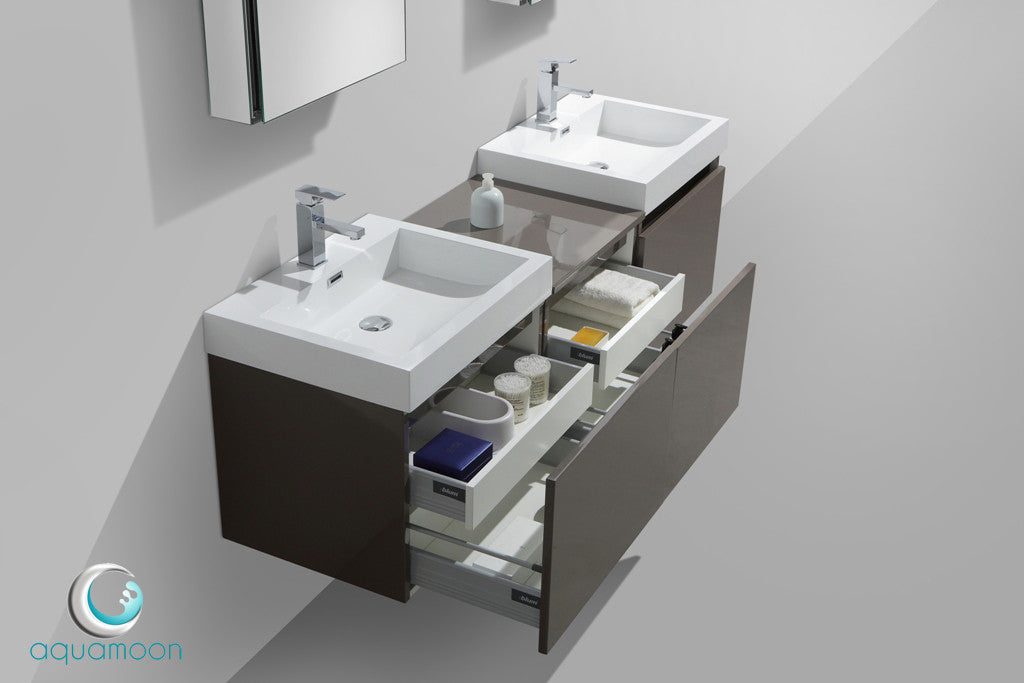 Aquamoon Venice 68 Double Modern Bathroom Vanity Set Square Sink- Grey Brown