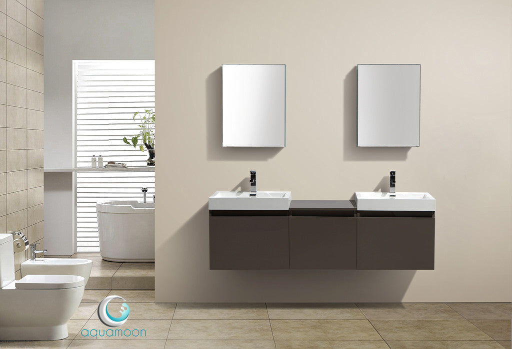 Aquamoon Venice 68 Double Modern Bathroom Vanity Set Square Sink- Grey Brown