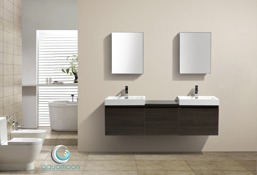 Aquamoon Venice 68 Double Modern Bathroom Vanity Set Square - Grey Oak