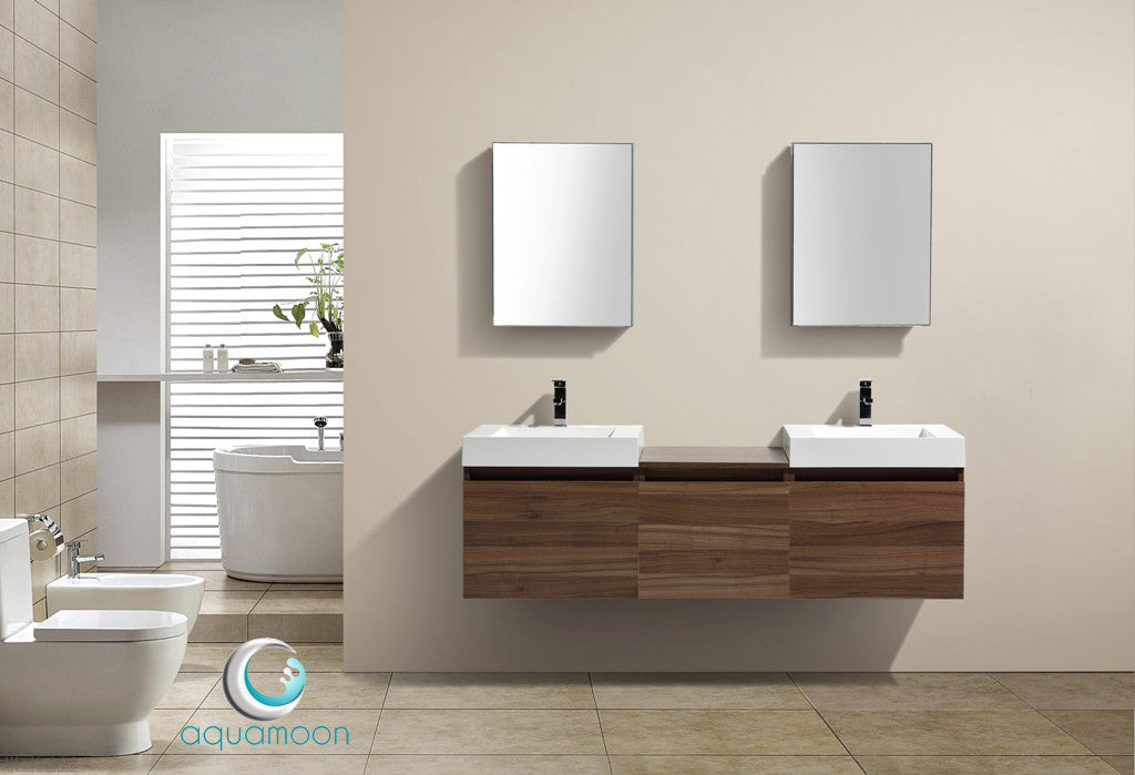 Aquamoon Venice 68 Double Modern Bathroom Vanity Set Infinity Sink - Walnut
