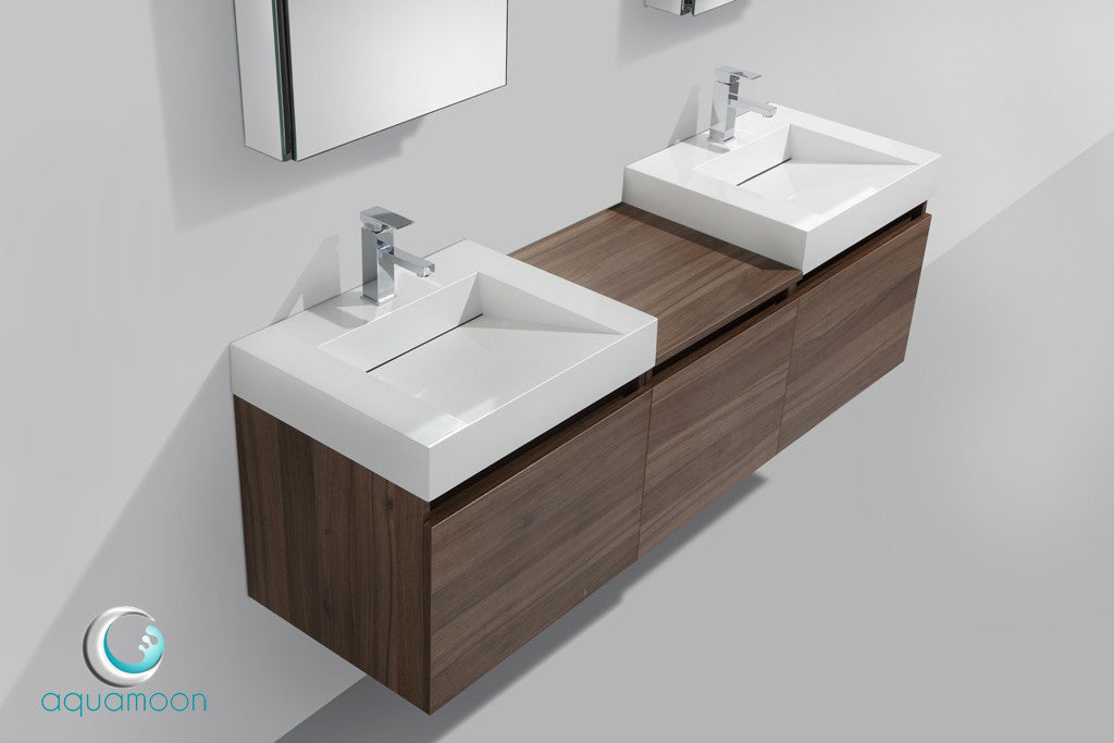 Aquamoon Venice 68 Double Modern Bathroom Vanity Set Infinity Sink - Walnut
